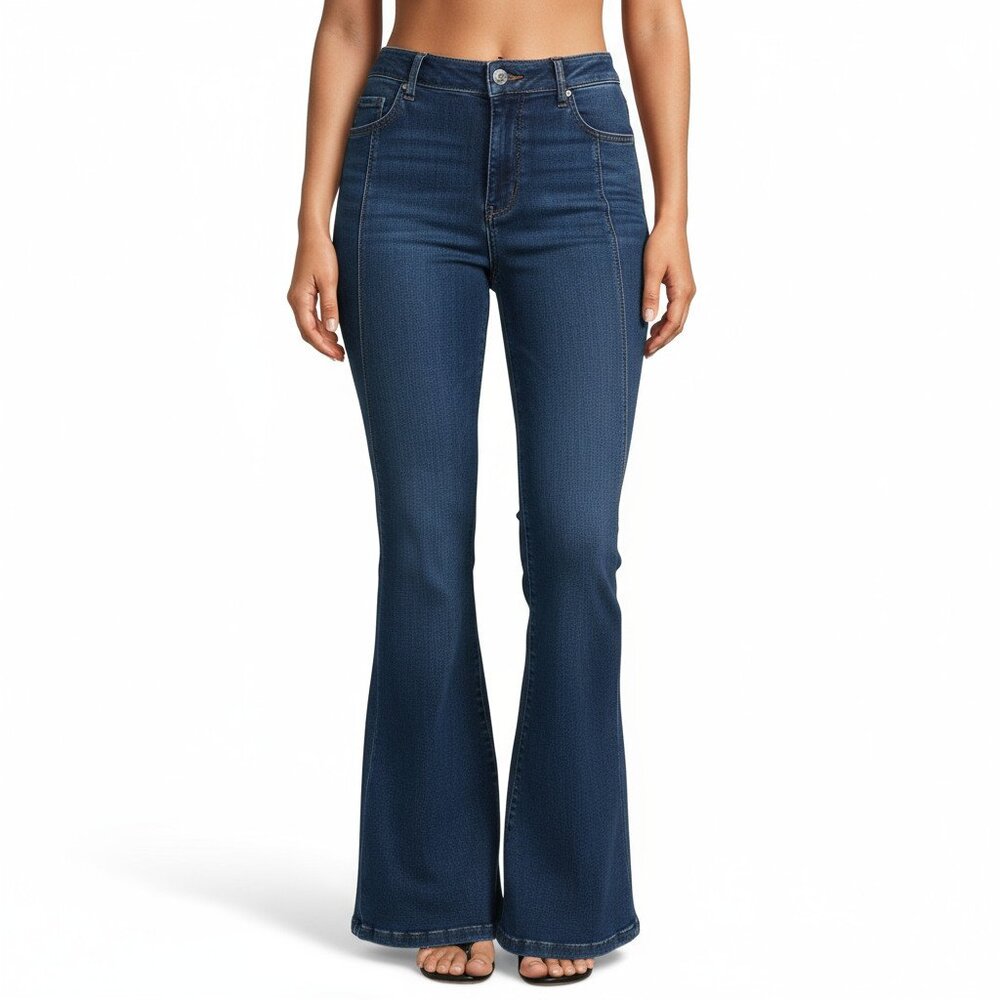 NWT DRIFTWOOD JEANS Medium Wash Veda X Harmony Flare Leg Jeans Size 28 - Picture 1 of 14